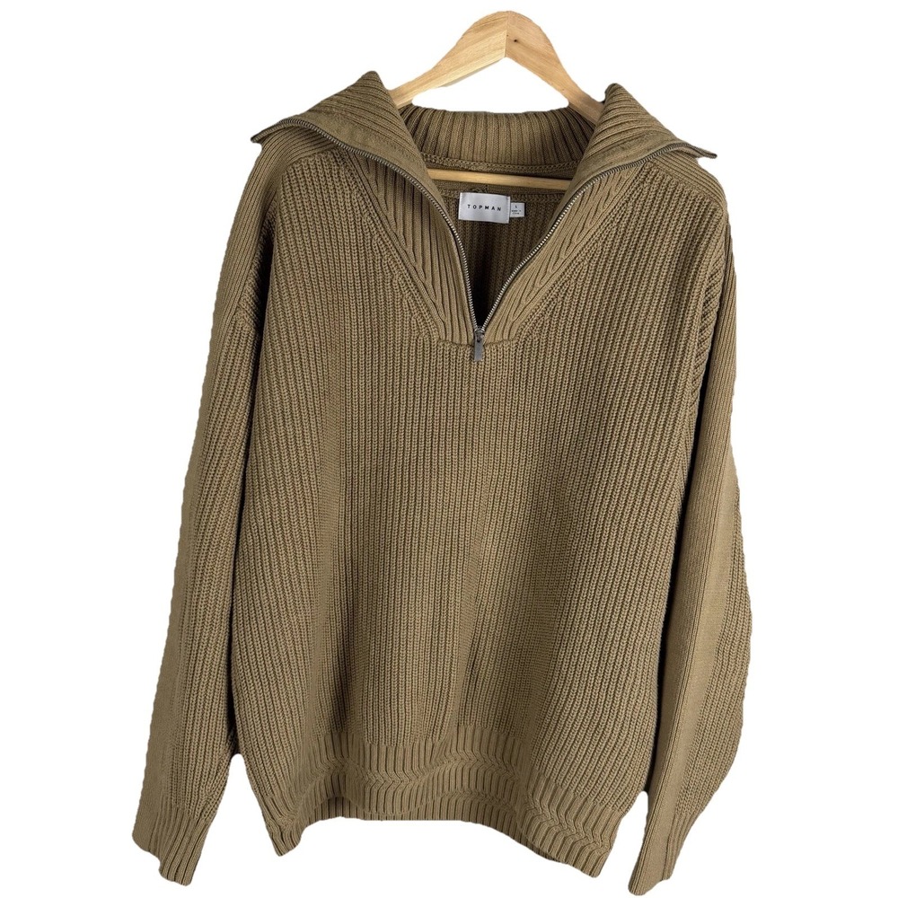TOPMAN Hester Ribbed Knit Sweather Half Zip Mens Size Large High Collar Pullover